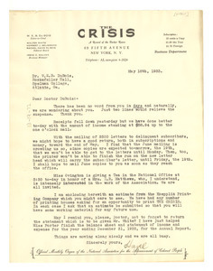 Letter from Hazel Branch to W. E. B. Du Bois