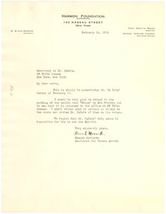 Letter from the Harmon Foundation to unidentified correspondent