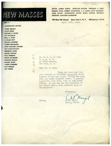 Letter from New Masses to W. E. B. Du Bois