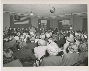 Arthur Godfrey speaking for audience at Institute Day