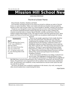 Mission Hill School newsletter, April 5, 2013