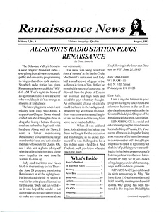 Renaissance News, Vol 7. No. 8 (August 1993)