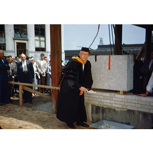 Dr. Ell Laying Cornerstone, Cabot Gym, May 1953