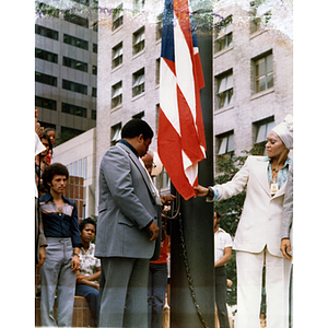 Preparing to raise Puerto Rican flag at Boston City Hall