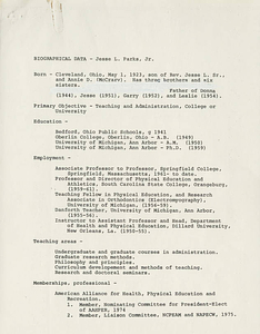 Biographical data on Dr. Jesse L. Parks