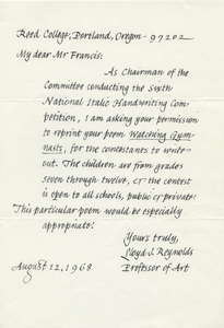 Letter to Robert Francis from Lloyd J. Reynolds, August 12, 1968