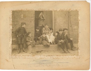 Anna McQueston and her students at the Hockanum schoolhouse