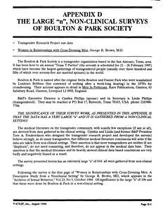 Appendix D: The Large "n", Non-Clinical Surveys of Boulton & Park Society