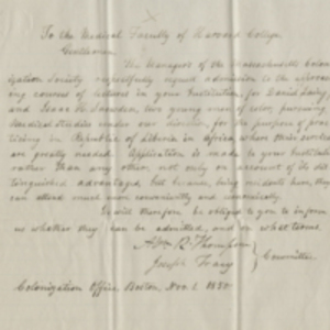 Letter from the Massachusetts Colonization Society to the Medical Faculty of Harvard College