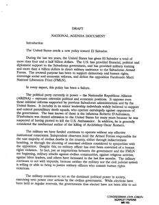 National Agenda Document draft regarding El Salvador and U.S. policy