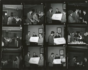 Robsham Theatre exterior: Theatre Campaign luncheon with Leonard Nimoy, J. Donald Monan, John Cataldo, and unidentified guests