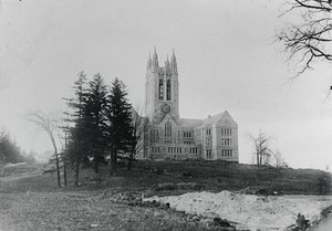 Early view of Boston College campus, exterior of Gasson Hall (alone as on "The Heights")