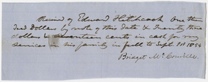 Edward Hitchcock receipt of payment to Bridget McConville, 1854 September 1