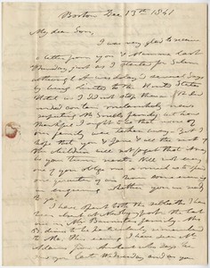 Edward Hitchcock letter to Edward Hitchcock, Jr., 1841 December 13