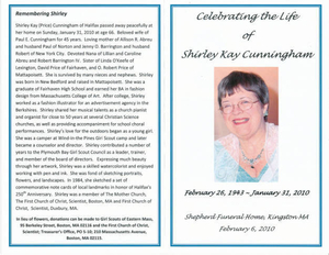 Shirley Kay Cunningham's memorial service program