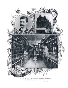 Great-grandfather N. P. Hayes, founder, and store interior