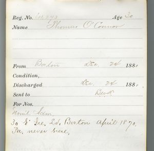 Tewksbury Almshouse Intake Record: O'Connor, Thomas