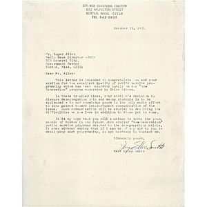 Letter, WRKO, October 11, 1974.