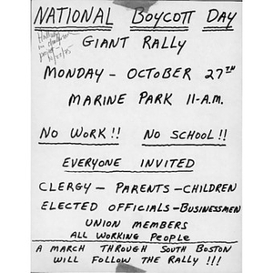 Flyer for National Boycott Day's giant rally.