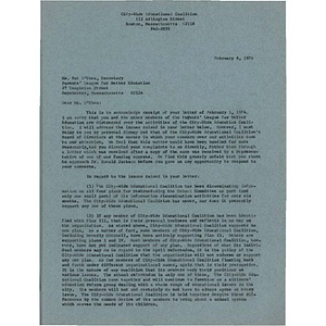 Letter, February 8, 1974.