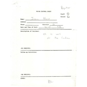 District VI rumor control sheet, 1975.