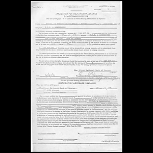 Application for insurance of advance of mortgage proceeds.