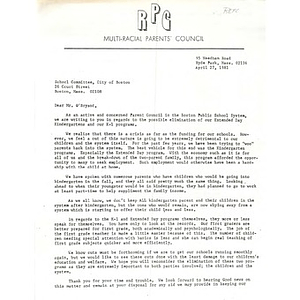 Letter, John D. O'Bryant, April 27, 1981.