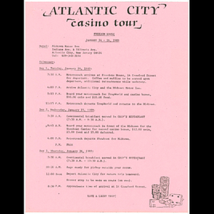Itinerary for Atlantic City casino tour