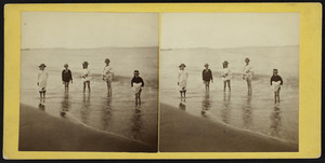 Stereograph of five children in the ocean, Mass., undated