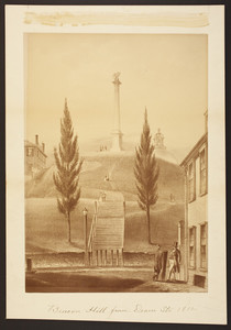 Photograph of a print depicting Beacon Hill from Dearn Street, 1812