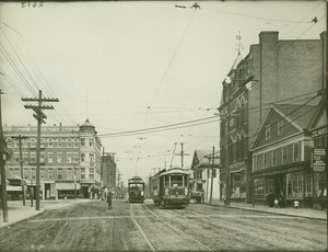 Exterior view of Washington and Market Streets, Brighton, Mass., undated