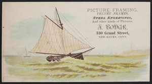 Trade card for A. Bodge, picture framing, velvet frames, 330 Grand Street, New Haven, Connecticut, undated