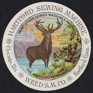 Label for the Hartford Sewing Machine, Weed Sewing Machine Co., Chicago, Illinois and Hartford, Connecticut, undated