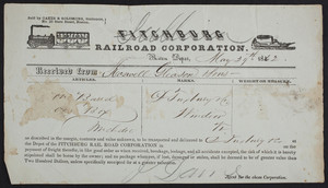 Receipt for the Fitchburg Railroad Corporation, Boston, Mass., dated May 29, 1862