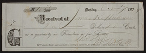Receipt for James B. Hudson, furniture leasing, Boston, Mass., dated October 7, 1874