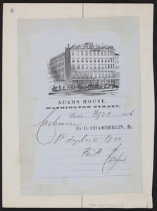 Billhead for the Adams House, hotel, Washington Street, Boston, Mass., dated February 29, 1856