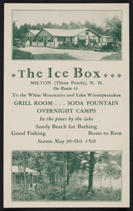 Trade card for The Ice Box, Route 16, Milton, New Hampshire, undated