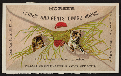 Morse's Ladies' and Gents' Dining Rooms, 9 Tremont Row, Boston, Mass., undated