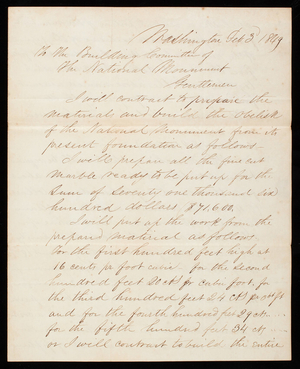 A. D. Bishop to the Building Committee of the National Monument, February 3, 1849