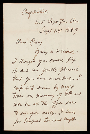 Henry L. Abbot to Thomas Lincoln Casey, September 28, 1889