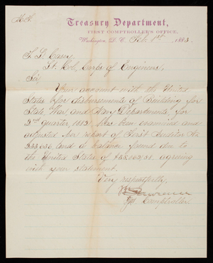 [William] Lawrence to Thomas Lincoln Casey, February 1, 1883