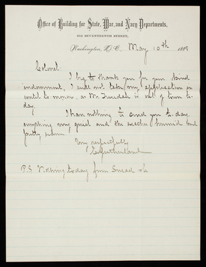 Ed. Sutherland to Thomas Lincoln Casey, May 10, 1888
