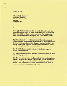 Letter from Mark H. McCormack to Andre J. Heiniger