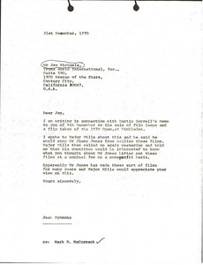 Letter from Jean Symmons to Jay Michaels