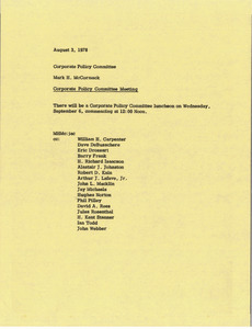 Memorandum from Mark H. McCormack to corporate policy committee