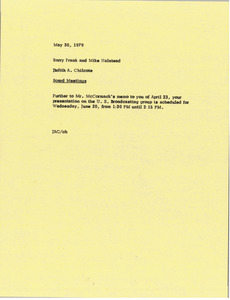 Memorandum from Judy A. Chilcote to Barry Frank and Michael Halstead