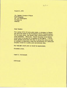 Letter from Mark H. McCormack to Gaetan Mourgue d'Algue