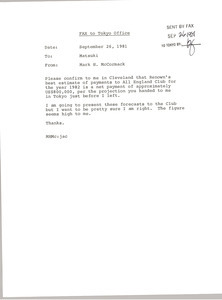 Fax from Mark H. McCormack to Matsuki