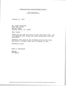 Letter from Mark H. McCormack to Clyde Comstock