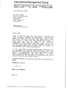 Letter from Mark H. McCormack to John Moran